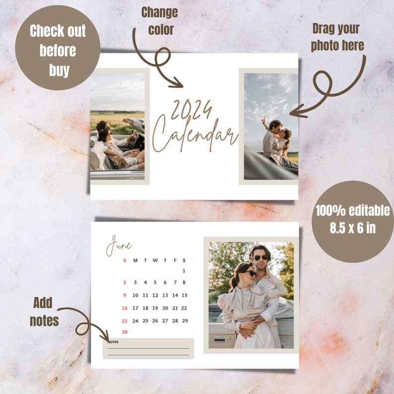 Desk Calendar Template 2024 Custom Photo Calendar 2024 Fully Editable