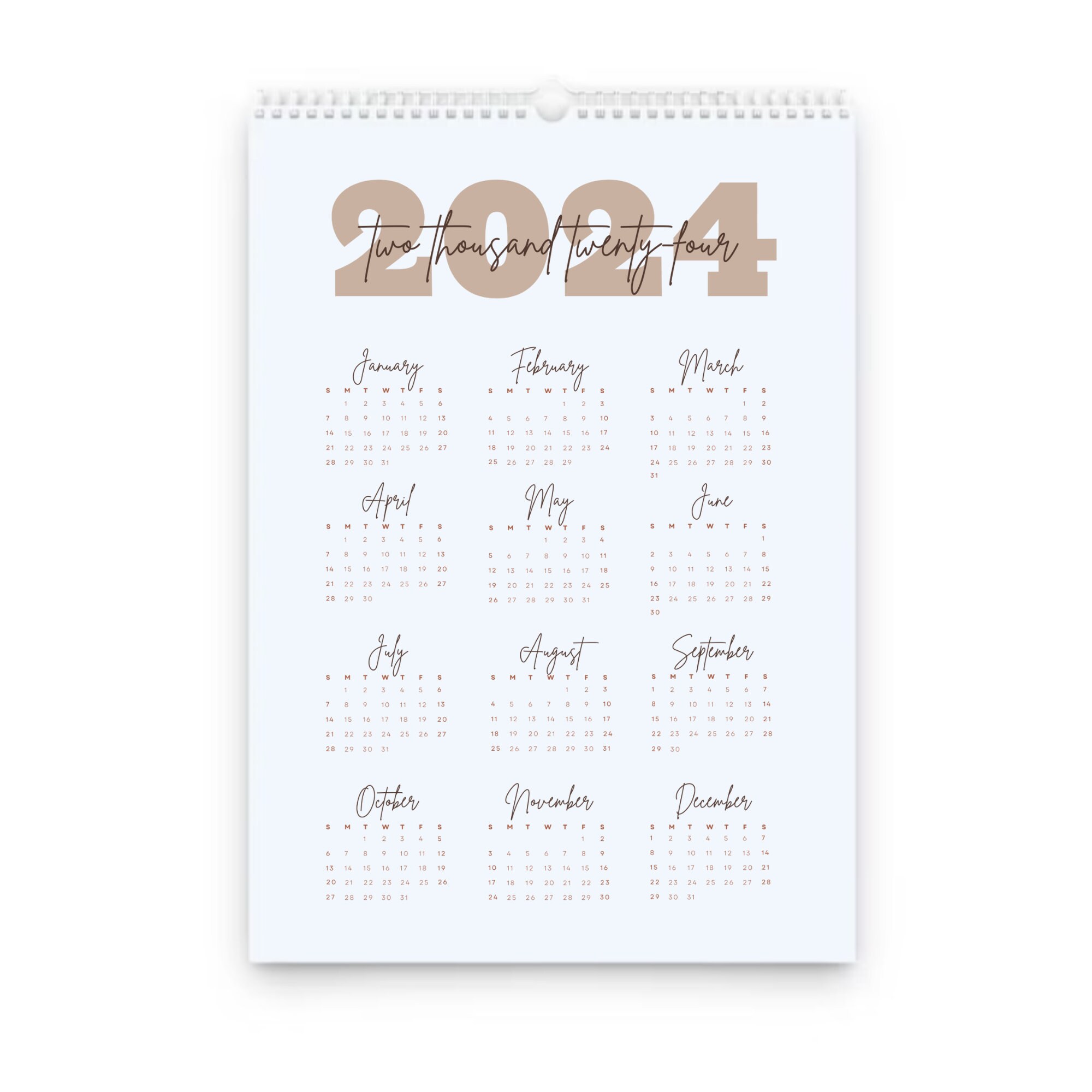 Calendar 2024 Printable Fully Editable 2024 Calendar Poster Yearly Wall