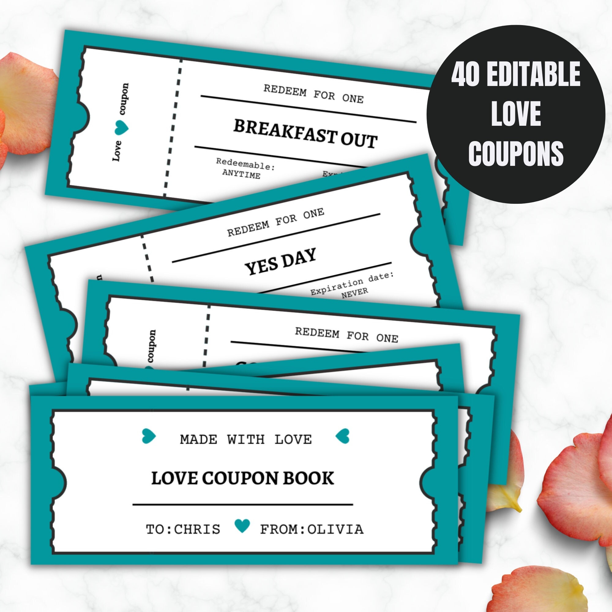 Printable Love Coupon Book Custom Love Coupon Book for Him Anniversary ...