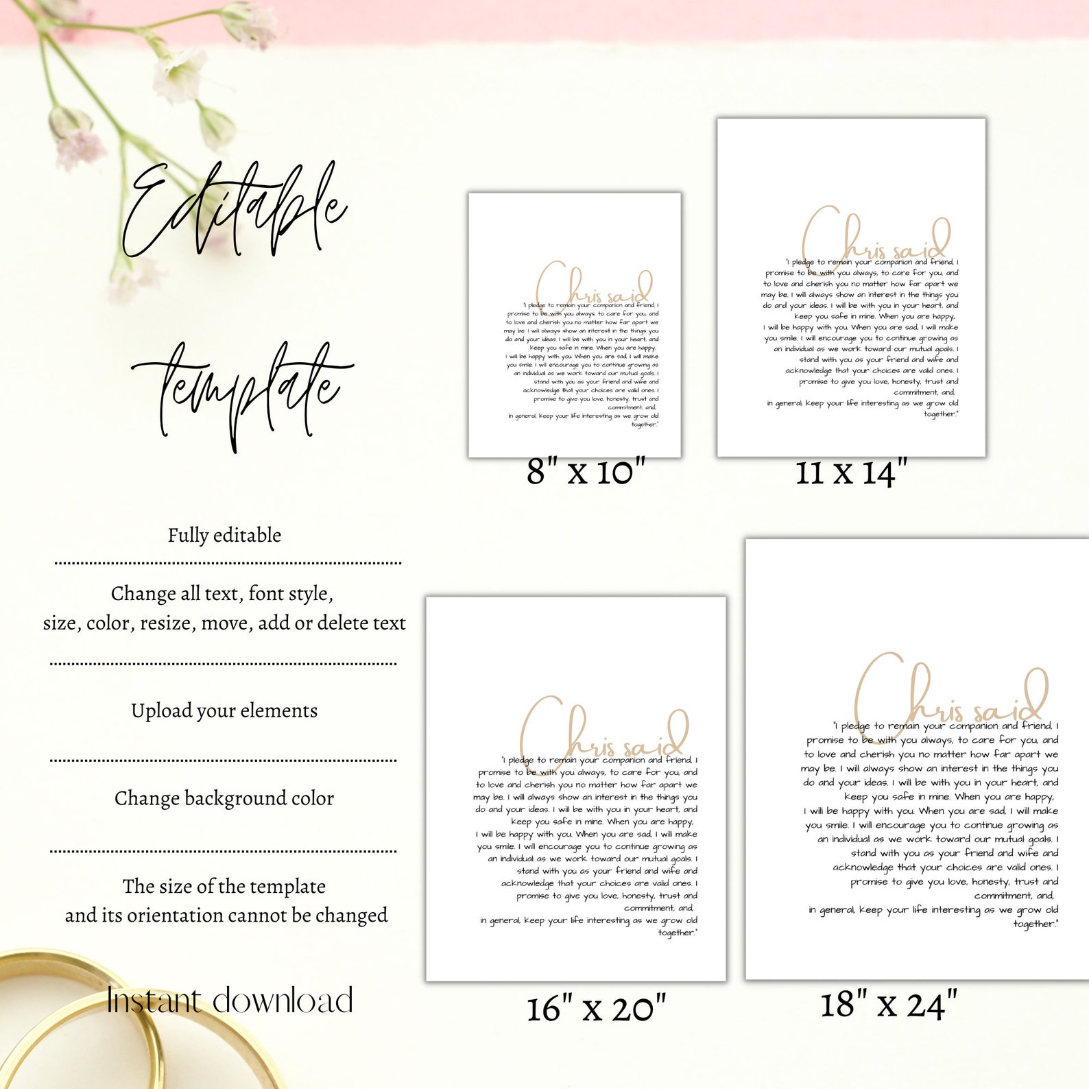 Custom Matching His and Her Wedding Vows Template Personalized Marriage