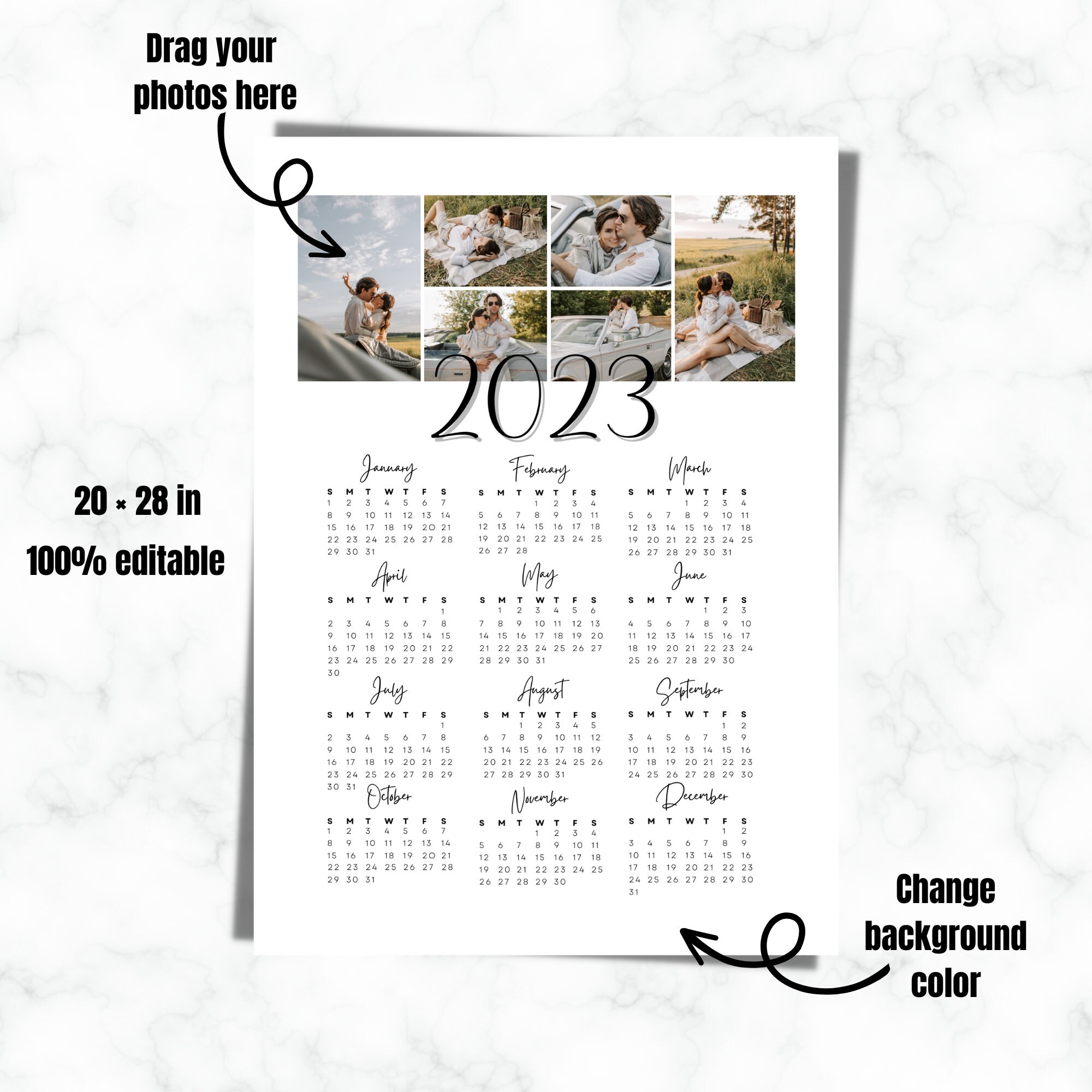 2023 Photo Wall Calendar Template Editable Canva Template Etsy