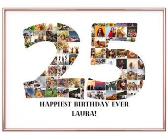 Printable Custom 25th Birthday Gift Collage | 25th Birthday Gift Photo Collage | Picture Collage | Personalized Birthday Gift for Man | DIY