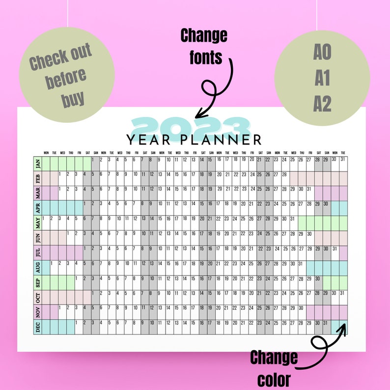 2023 Wall Planner 2023 Large Wall Calendar Editable Wall Etsy