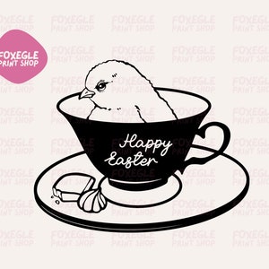 Happy Easter Chick Tea SVG / PNG-bestanden I Origineel kunstwerk I Instant Digital Download I Cricut I Print
