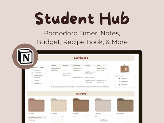 Notion Student Planner Template: College Study, Meal Plan (Digital)