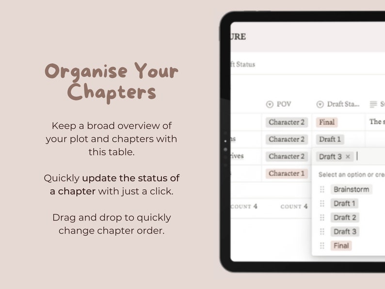 Planificador de novelas de Notion: Organizador de historias y panel de control para escritores (Descarga digital) imagen 4
