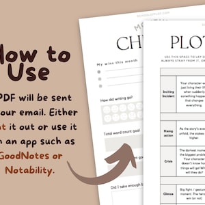 May include: A printable plot guide for writers, with sections for inciting incident, rising action, crisis, and climax. The guide is designed to help writers create a compelling story.