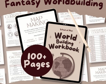 Cahier d'exercices Fantasy Worldbuilding || Numérique ou imprimable || Agenda d'écriture, modèle de roman, NaNoWriMo, Goodnotes, auteur, D&D, fanfic, feuilles