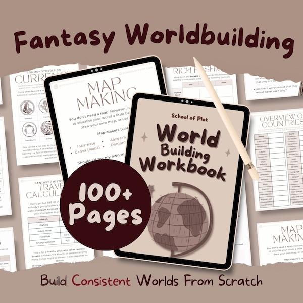 Fantasy Worldbuilding Workbook || Digital or Printable || Writing Planner, Novel Template, NaNoWriMo, Goodnotes, Author, D&D, Fanfic, Sheets