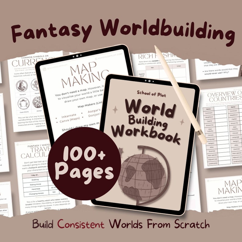 Fantasy Worldbuilding Workbook Digital or Printable Writing Planner, Novel Template, NaNoWriMo, Goodnotes, Author, D&D, Fanfic, Sheets image 1