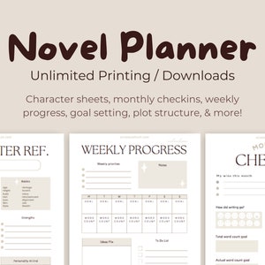 Novel Planner | Digital or Printable Writing Workbook | Word Count Tracker | GoodNotes, NaNoWriMo, Stories, Fanfiction, Template, Characters