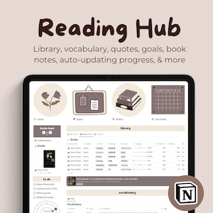 Modello di nozione di diario di lettura / Tracker di libri / Dashboard di nozioni per libri / Pianificatore di lettura digitale / Organizzazione di romanzi 2023 / Registro di libri