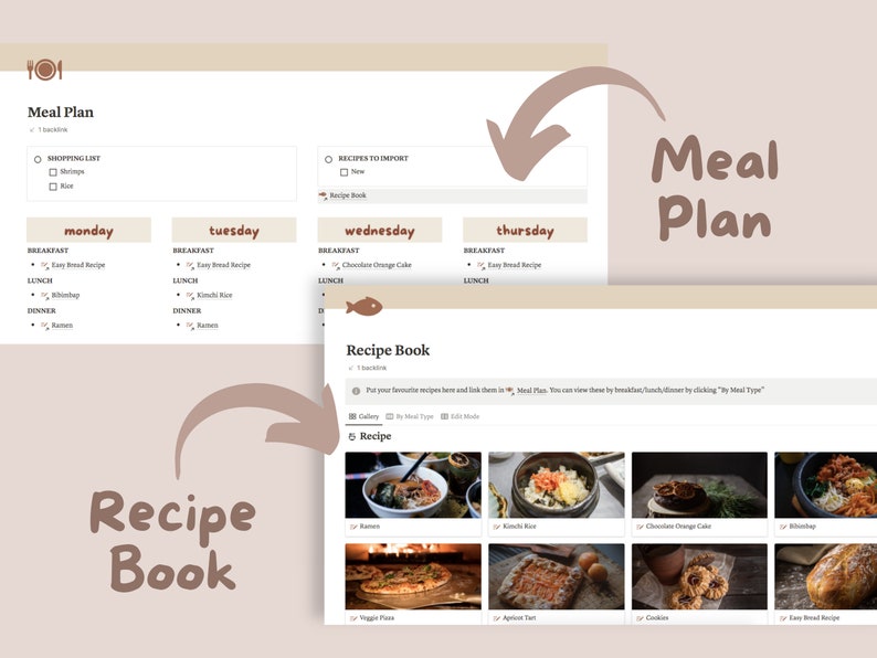 May include: A screenshot of a meal planning website with a section for a shopping list, recipes to import, and a meal plan for each day of the week. The website also includes a recipe book with images of different dishes.
