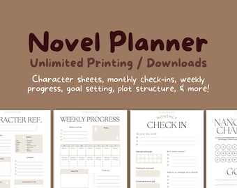 Novel Planner | Digital or Printable Writing Workbook | Word Count Tracker | GoodNotes, NaNoWriMo, Stories, Fanfiction, Template, Characters