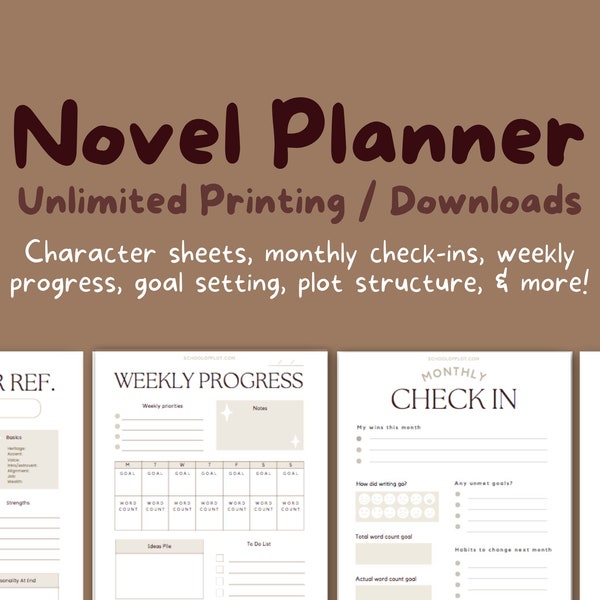 Novel Planner | Digital or Printable Writing Workbook | Word Count Tracker | GoodNotes, NaNoWriMo, Stories, Fanfiction, Template, Characters