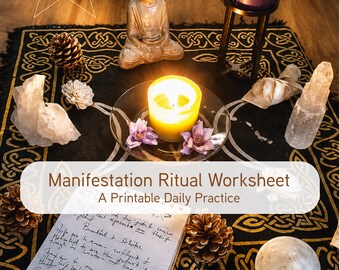 Feuille de travail sur le rituel de la manifestation | Pratique quotidienne imprimable | Witchy bien-être PDF | Pages d'intention, de vision, de purge et de gratitude