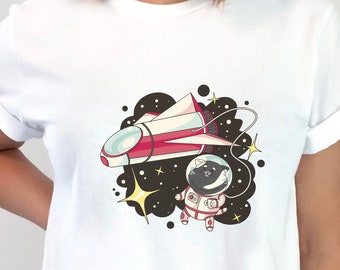 Astronaut Cat T-Shirt | Unique Space Pet Graphic Tee | Cosmic Kitty Apparel | Cat Lover Gift | Fashionable Top | Sizes XS-XXL Available