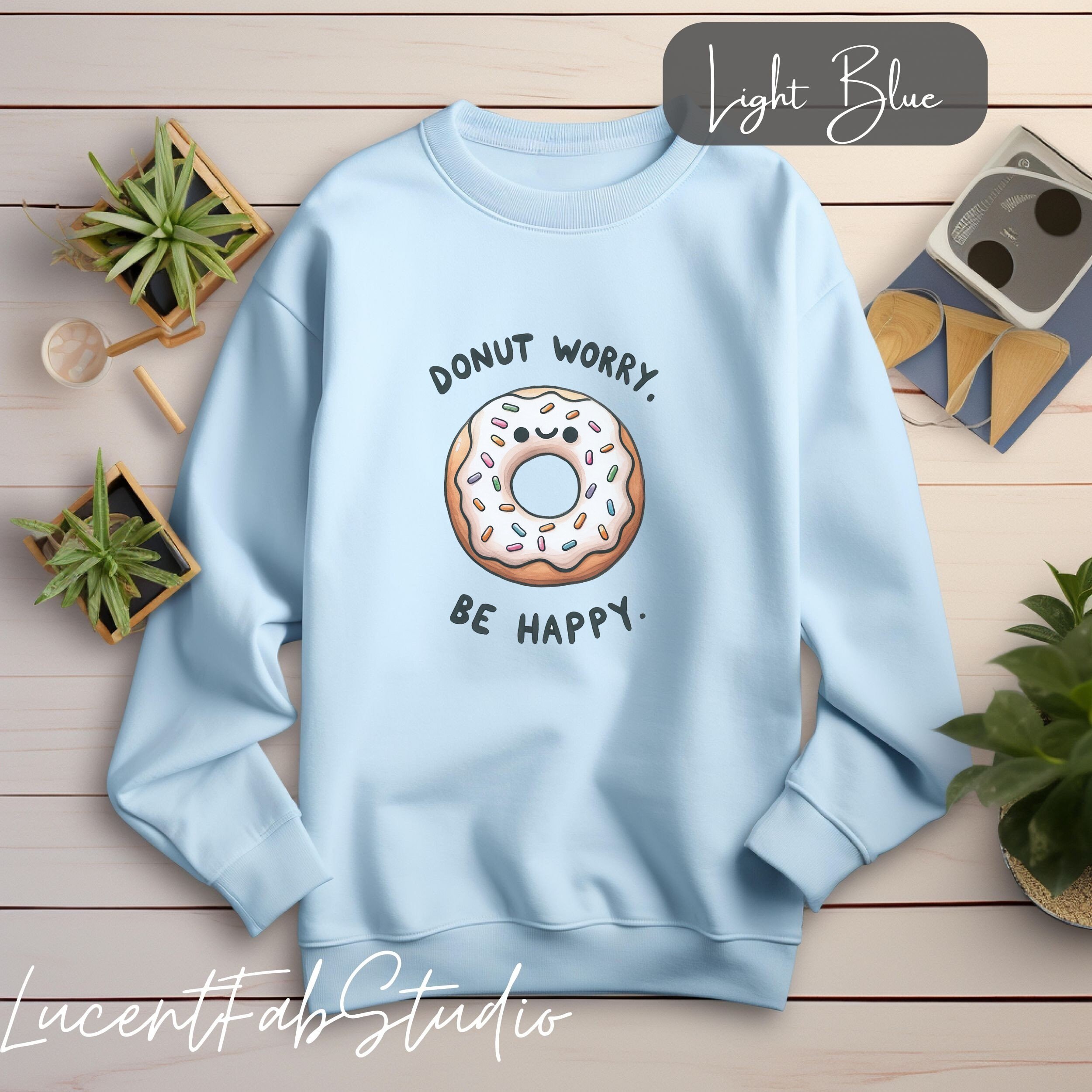 Donna Maglietta Donut Worry Be Happy Maglietta con Collo a V Donna Maglietta Donut Worry Be Happy Maglietta con Collo a V