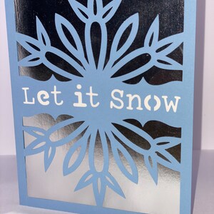Let it Snow | Blue and Silver Winter Greeting Card | Personalized Insert and Envelope