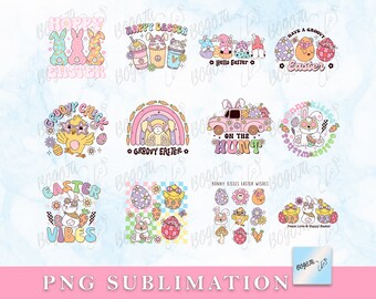 Groovy Easter PNG Bundle, Easter Shirt Design, Retro Easter PNG, Retro Easter Sublimation, Easter png, PNG bundle, Bunny png, png files