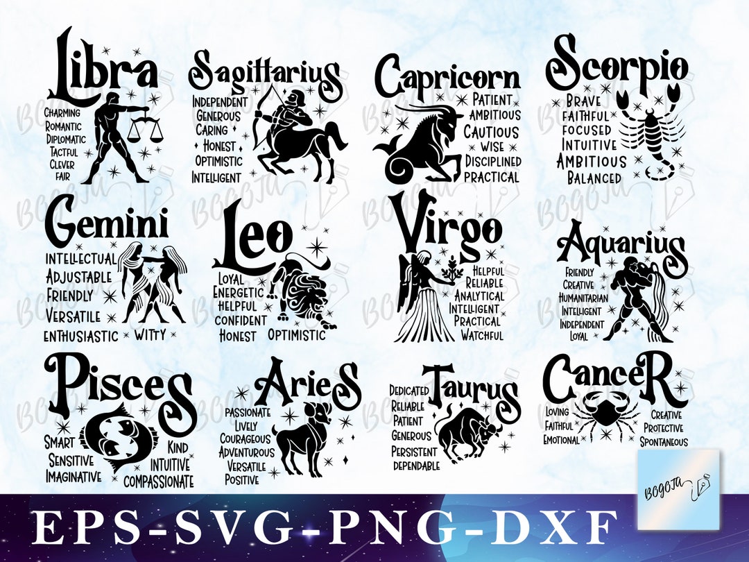 Zodiac SVG, Bundle, Horoscope SVG, Astrology Signs SVG, Zodiac Symbols ...