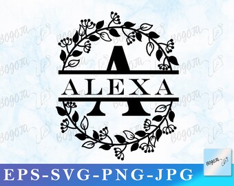 Floral Split Monogram SVG, Split Letter SVG. Alphabet SVG, Files For Cricut, Regal Initial Svg, Font Svg, Designs for Silhouette, Eps, Png