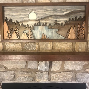 Woodland Wall Art/Decor - Rectangle Frame of Lake and Mountain
