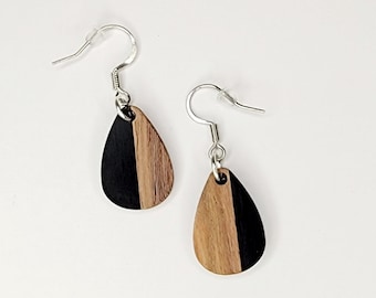 Résine noire Onyx et bois Boucles d’oreilles en bois en pierre de naissance légères et légères