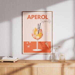 Aperol Spritz Printable Wall Art – Retro Cocktail Poster, Summer Kitchen Decor, Bar Cart Digital Download, Orange Drink Illustration