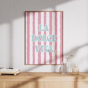 La Dolce Vita Poster – Retro Printable Wall Art, Italian Quote Kitchen Print, Pink Summer Digital Download, Aesthetic Home Decor