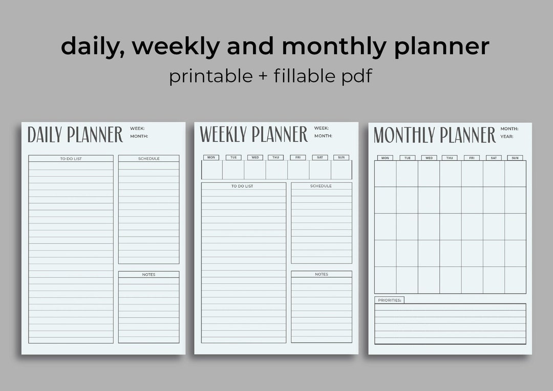 Digital + Printable Planner - Daily - Weekly - Monthly (fillable Pdf ...