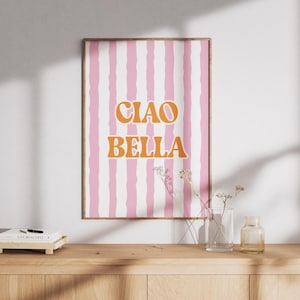 Ciao Bella Poster Orange – Retro Italian Quote Printable, Pink and Orange Wall Art, Digital Download for Kitchen or Summer Decor
