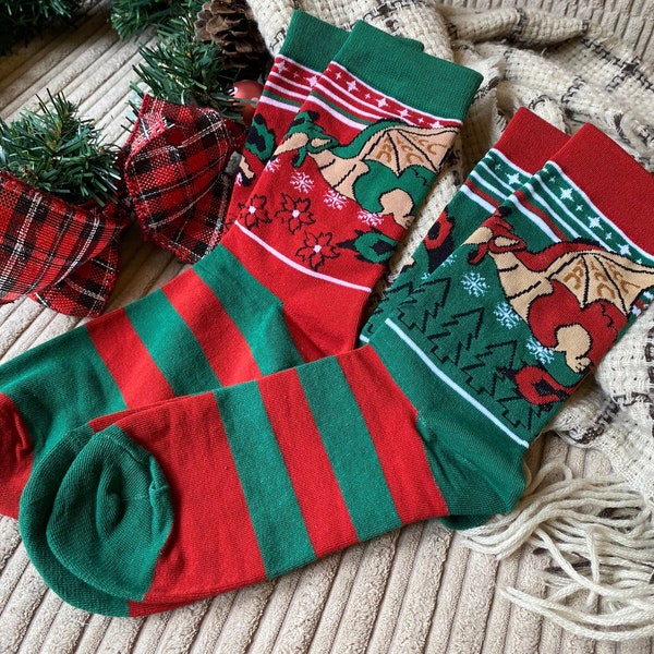 Monster Hunter Holidays Socks | Rathalos & Rathian Inspired Christmas Gift | One Size Adult | MH World Iceborne Rise Sunbreak