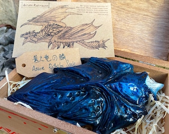 Réplica a escala inspirada en Azure Rathalos de MONSTER HUNTER con caja de madera / Resina Sunbreak de MH World Wilds Rise