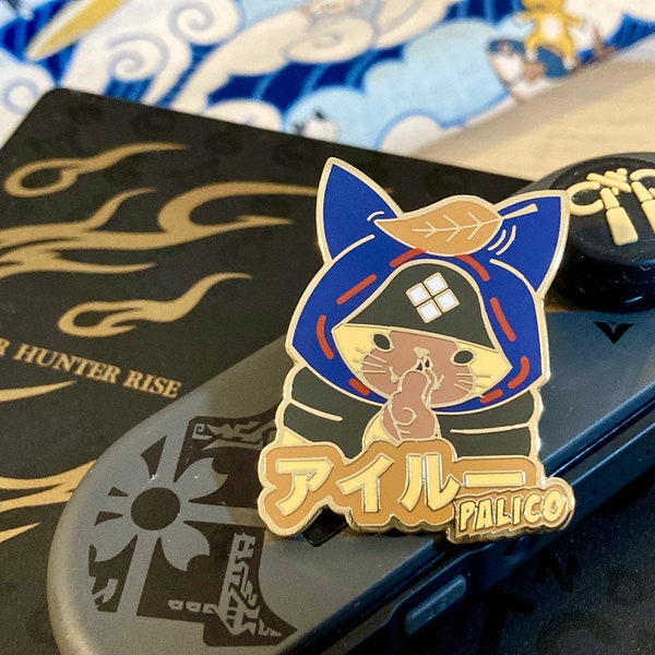 MONSTER HUNTER Rise Palico Inspired Hard Enamel Pin | MHR Cat Buddy Metal Pin Pet Badge