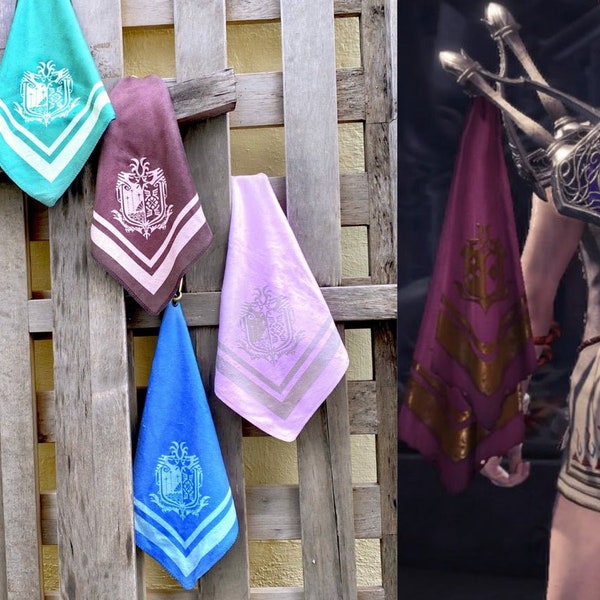 MONSTER HUNTER World Iceborne Pendant | MHW Inspired Sigil Scarfs Cosplay Weapon Accessory | Handkerchief Towel with Metal Buckle