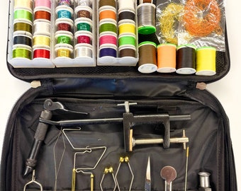 advanced fly tying kit,vise,tinsel,threads,tools