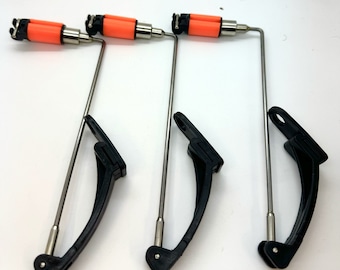 3x Flou orange steel bite indicators,bobbins,swingers carp fishing,bobbin hangers,drop off swingers,quick release