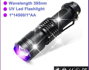 Mini zoomable uv torch,pet urine stain spotting,paint correction,air condition leak,counterfeit verification,mineral gemstone