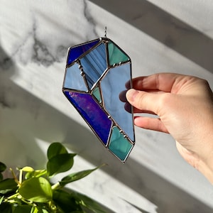 Sapphire Crystal Gem Stained Glass SunCatcher