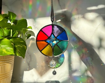 Made to Order: Color Wheel Stained Glass Suncatcher | Rainbow Prism Glass Art | Artist Gift