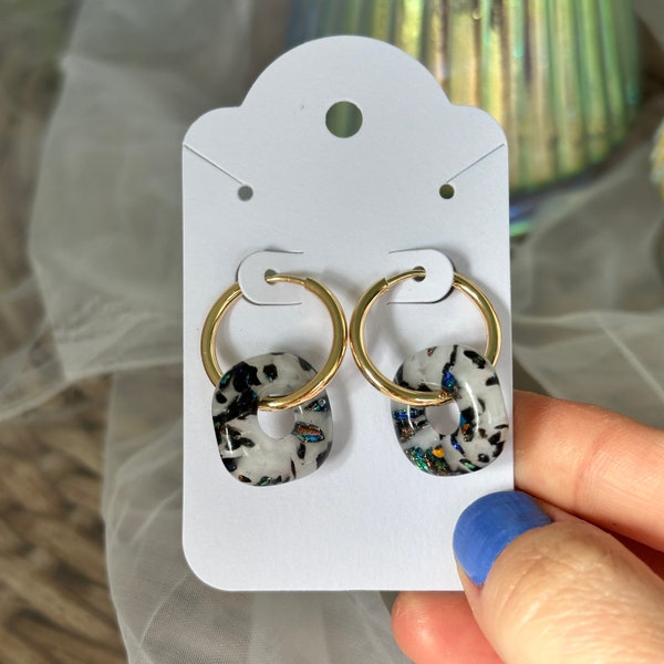 Interchangeable Glass Huggie Hoop Earrings | Dichroic Glass Bead Earrings | 18K Gold Plated Stainless Steel