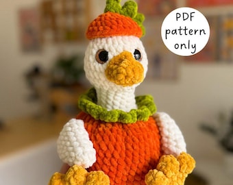Mr. Pumpkin Goose crochet amigurumi pattern (PDF in English), crochet Halloween amigurumi, autumn home decor, crochet silly goose