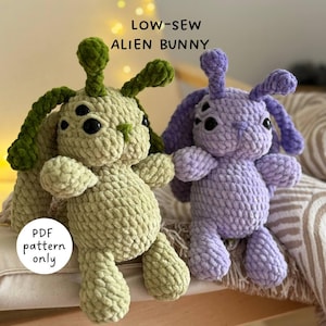 Crochet low-sew pattern Alien Bunny | crochet bunny amigurumi | crochet alien amigurumi | low-sew crochet cute plushie