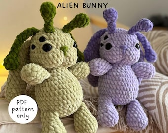Crochet low-sew pattern Alien Bunny | crochet bunny amigurumi | crochet alien amigurumi | low-sew crochet cute plushie