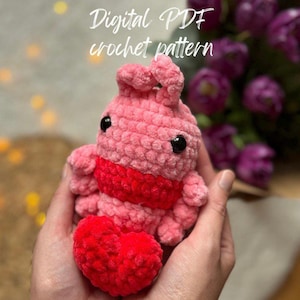 Valentine Shrimpy amigurumi low-sew crochet pattern PDF English | crochet pattern love shrimp, prawn | crochet plushie Valentines Day