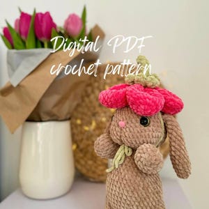 Flower Bunny crochet pattern low-sew PDF English | spring crochet pattern | Easter bunny | Easter amigurumi | bunny in hat crochet pattern