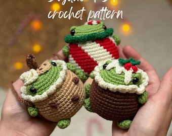Christmas Frog car charm crochet pattern low-sew PDF English | Christmas crochet pattern car hanger | frog car hanger | crochet winter decor