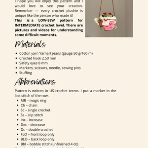 May include: Crochet pattern for an amigurumi frog wearing a pink dress and holding a white crocheted heart. The pattern is for an intermediate crochet level and includes pictures and videos for understanding difficult moments. The pattern is written in US crochet terms.