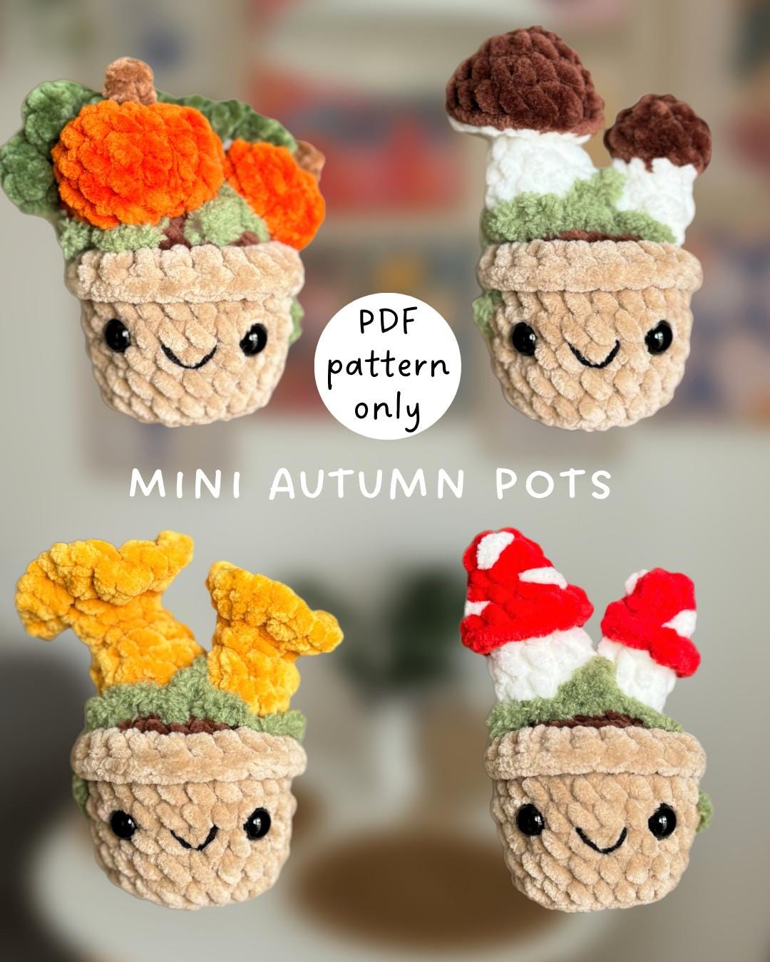 Mini Autumn Pots Crochet Pattern in English (PDF File), Crochet Porcini, Crochet Pumpkin, Crochet Chanterelle, Crochet Toadstool - Etsy